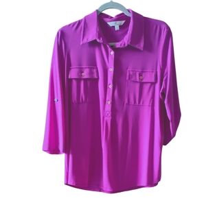 Company By Ellen Tracy Fuchsia Button-Down 3/4 Sleeve Blouse Size XL